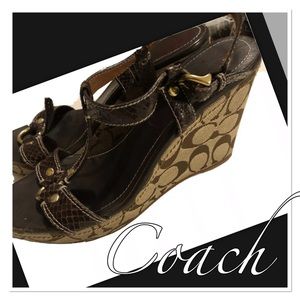 Coach Brown and Gold Wedges